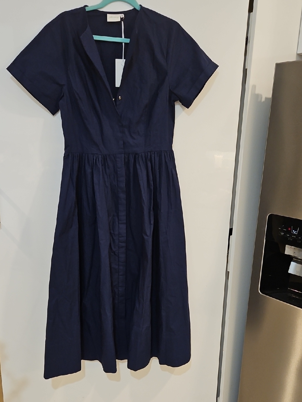 Julia Amory | Navy Short-Sleeve Button-Front Midi Dress